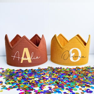 Corona di compleanno per bambini, corona in tessuto, personalizzata con nome, corona, corona per bambina, corona di compleanno per bambini in mussola