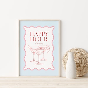 Happy Hour Print / cocktail print, drinks print, bar print, bar accessories, kitchen print, bar cart art, alcohol poster, PRINTABLE WALL ART