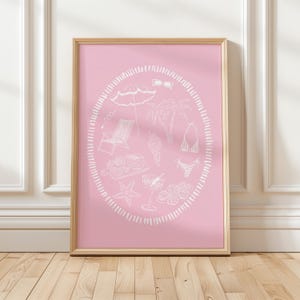 Summer Vibes Print / beach prints, pink dorm room wall art, coastal wall art, trendy bikini poster, italian summer print, PRINTABLE WALL ART