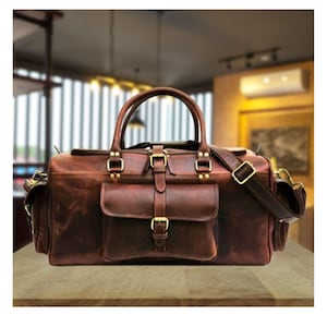 Full grain leather duffle bag men|genuine leather weekender bag brown|Leather holdall overnight travel bag|Personalised gifts for him