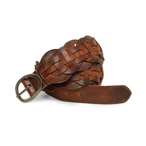 Handmade Full Grain Woven Buffalo Leather Belt Women Belt Buckle Jeans