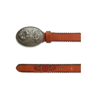 Handmade Full grain leather belts for women Floral design leather belt Heavy buckle