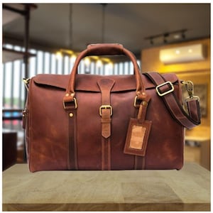Full Grain leather duffle bag men|Genuine leather weekender bag brown|Leather holdall|Overnight Travel bag|Personalised gifts for him duffle