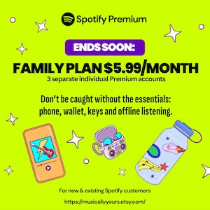Plan Familiar Spotify Premium / 12 meses / 72 USD / Música y podcasts / Música ilimitada / Música sin anuncios / Entrega digital