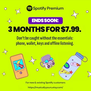 3 Months Spotify Premium Subscription | USD 7.99 | Music and Podcasts | Unlimited Music | Ad-Free Music | Digital Delivery