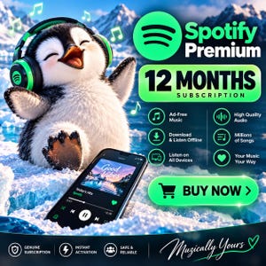 12-miesięczna subskrypcja Spotify Premium | Muzyka i podcasty | Playlista | Muzyka bez limitu | Dostawa cyfrowa
