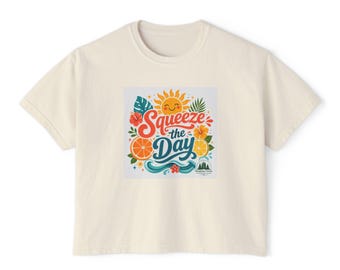 Squeeze the Day tee | Boxy Crop Top, Citrus Sun Floral Design