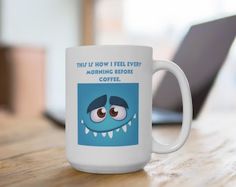 Caneca Monstro Azul Sonolento | Meme Engraçado para Tomar Café da Manhã