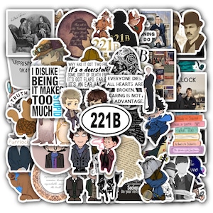 Set 60 Sherlock Holmes Stickers for Mystery Fans - Detective & Quote Vinyl Sheet - Waterproof for Journal, Laptop, Water Bottle, and More