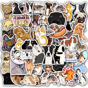 Set 60 Cute Dog Stickers - Adorable Puppy Aesthetic Vinyl Sheet - Waterproof for Phone, Laptop, Journal, Water Bottle, and More