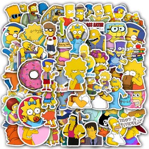 Set 60 Stickers for Fans Simpsons - Classic Cartoon Family Vinyl Sheet - Waterproof for Laptop, Phone, Water Bottle, Skateboard, and More
