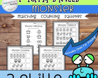 Wiskundige monsteractiviteiten voor kleuters en kleuters Matching AB-patronen tellen Leuke afdrukbare centra van monsters