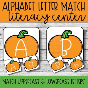 Fall ABC Pumpkin Matching Game Printable Letter Recognition in Preschool and Kindergarten Uppercase and Lowercase Letters