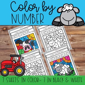 Farm Animals Color by Number – 7 Printable Farm Animal Coloring Pages with Answer Key – Math for Preschool & Kindergarten