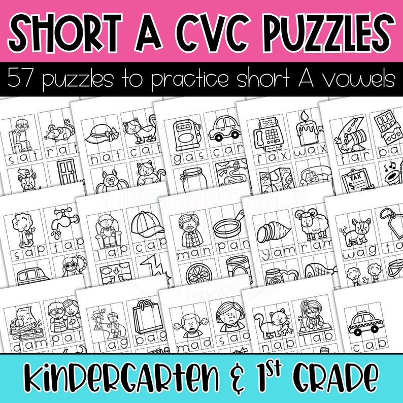 Short A CVC Word Puzzles for Kindergarten and Preschool Digital PDF ...