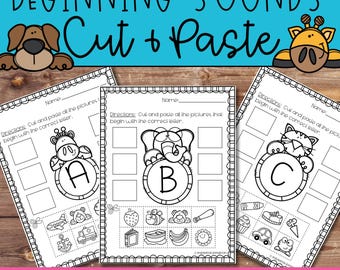 Animal Beginning Sounds Worksheets Alphabet Cut and Paste Phonics for Preschool and Kindergarten Printable ABC Letter Activities