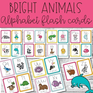 Tarjetas de memoria con el alfabeto de animales para preescolar y jardín de infantes. Sonidos de letras del alfabeto imprimibles con animales lindos. Letras mayúsculas y minúsculas.