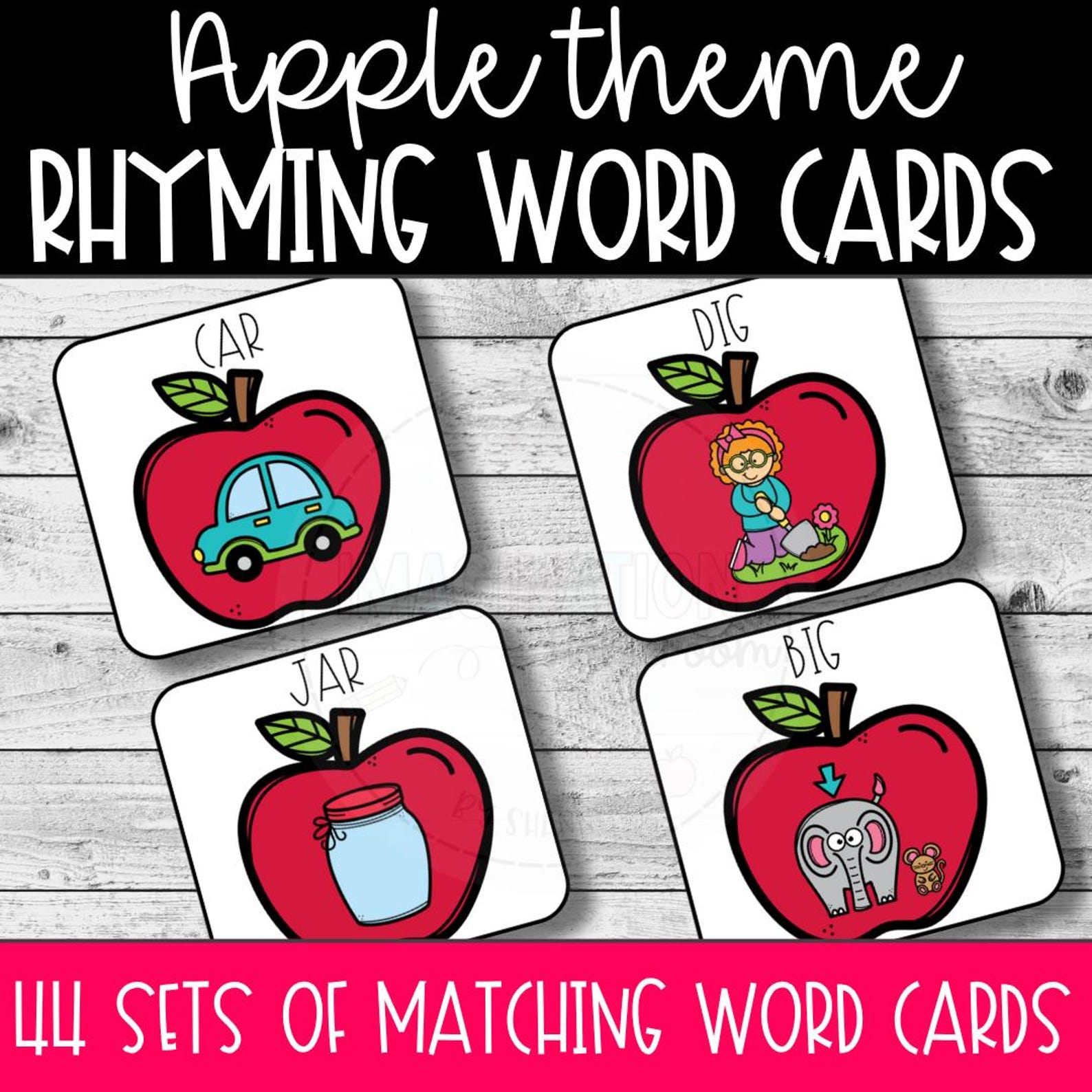 Apple Rhyming Word Cards Printable for Preschool, Kindergarten, 1st ...