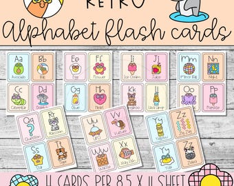 Retro Alphabet Flash Cards Printable A-Z Set for Phonics and Letter Recognition.  Word Wall.  Classroom Decor.