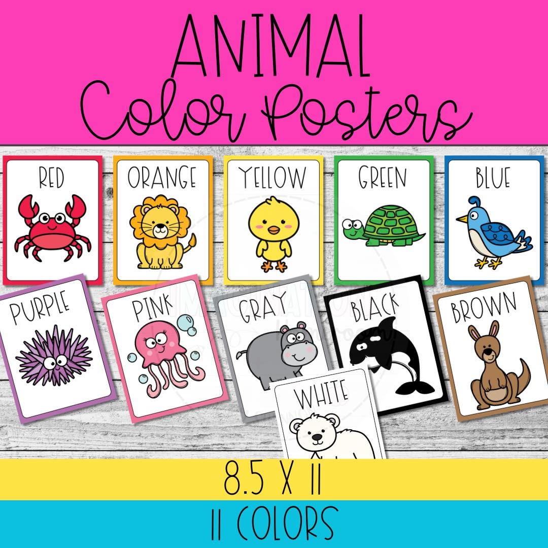 Animal Color Word Posters for Preschool and Kindergarten, Printable ...