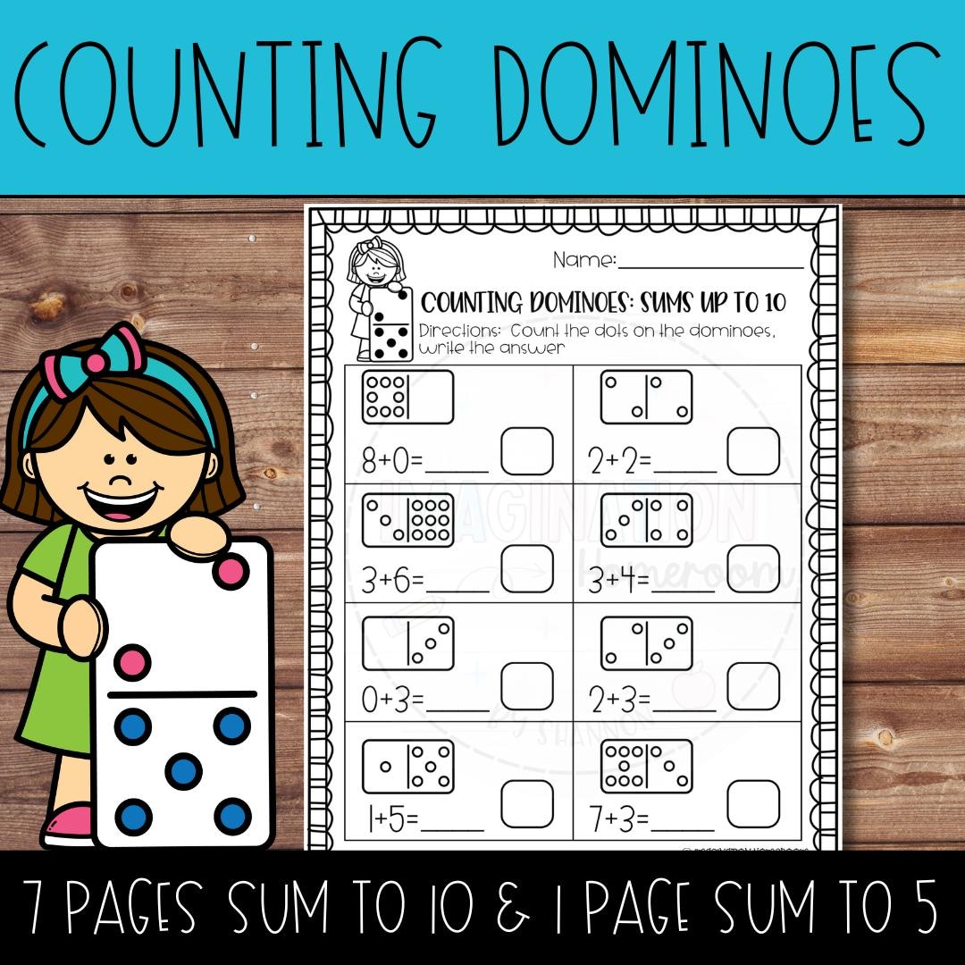 Counting Dominoes Worksheets Addition to 10 for Kindergarten Math ...