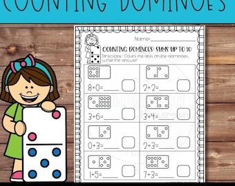 Counting Dominoes Worksheets Addition to 10 for Kindergarten Math Centers Number Sense and Addition Practice Printable Activity