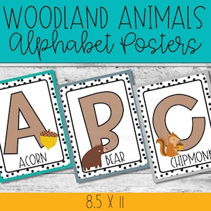 Woodland Animal Alphabet Posters Printable Classroom Decor ABC Wall Art Set with Uppercase and Lowercase Letters Instant Download