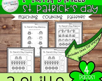 St. Patrick's Day Matching tel- en patroonactiviteiten voor kleuters en kleuters AB-patronen Afdrukbare centra voor wiskunde