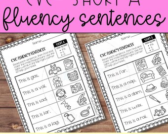 CVC Fluency ワークブックセット CVC Short A Fluency Sentences Worksheets for Kindergarten Phonics