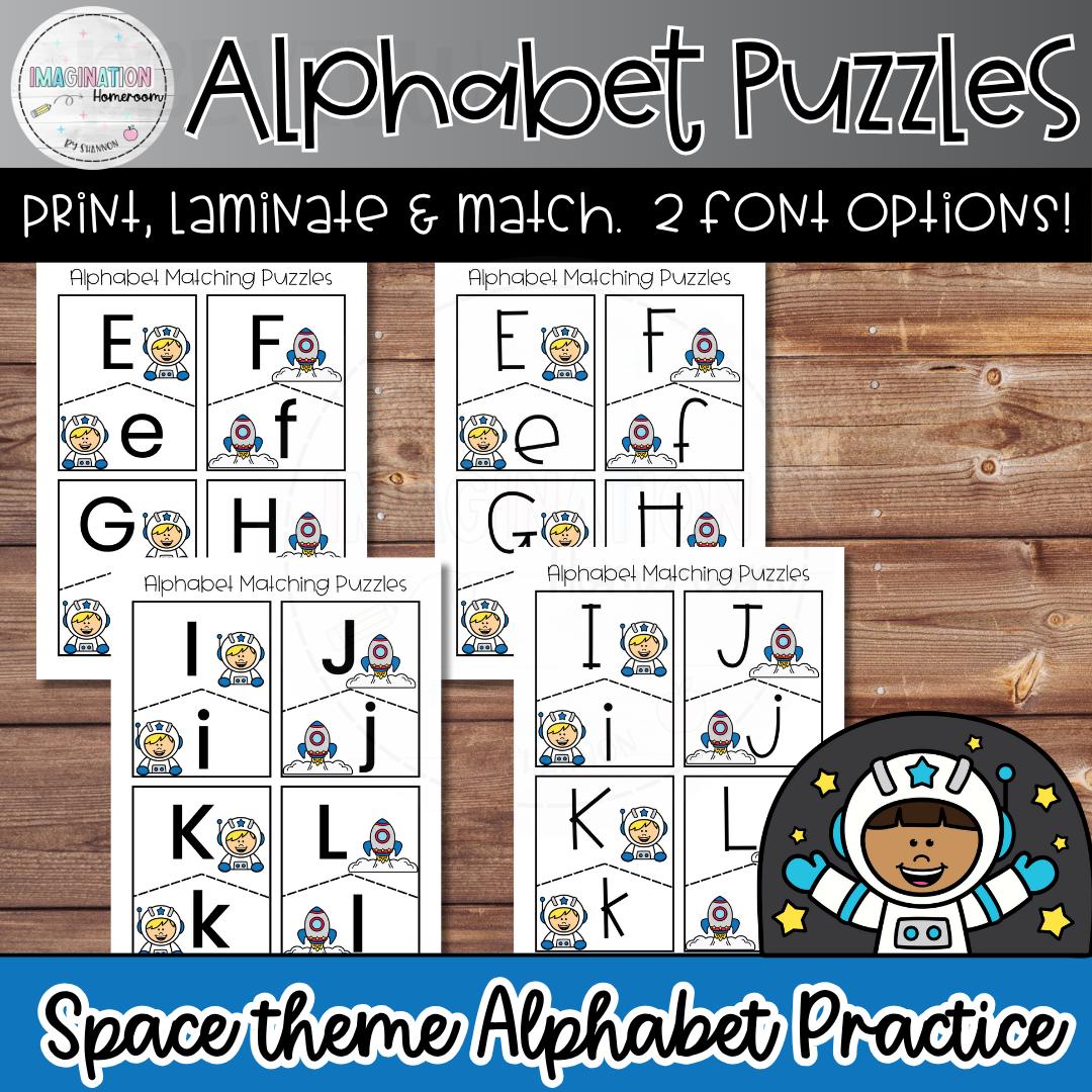 Space Alphabet Matching Puzzle Upper and Lowercase Letters Printable ...