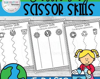 Earth Day Scissor Skills Cutting Practice Worksheets for Preschool and Kindergarten Fine Motor Printable. Occupational Therapy Practice