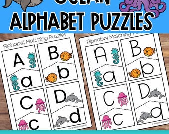 Ocean Alfabet Bokstäver Matchande Pussel A-Ö | Versaler och Gemener Matchning | Förskola & Dagis ABC Lärande Aktivitet