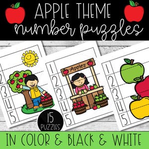 Apple Farm Puzzles for Preschool and Kindergarten Number Match Activity 1 to 5, Math Center Activities