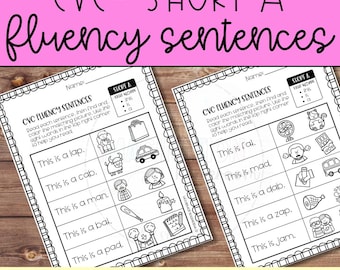 CVC Fluency ワークブックセット CVC Short A Fluency Sentences Worksheets for Kindergarten Phonics