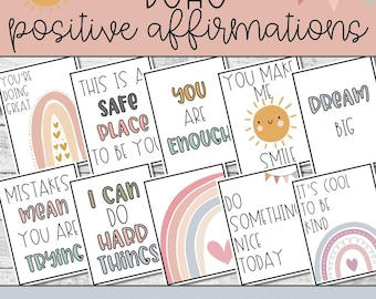 Utskrivbar bohemisk klassrumsdekor | Neutrala affirmationsposters | SEL-posters | Väggdekor med tillväxttänkande | Digital nedladdning