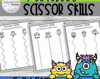Monster Theme Scissor Skills Cutting Practice Worksheets for Preschool and Kindergarten Fine Motor Printable. Occupational Therapy Practice