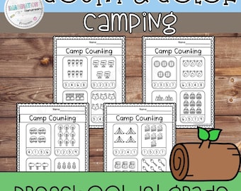 Camping Count and Color Worksheets for Preschool Kindergarten and First Grade Counting, Number Recognition, Coloring, Fine Motor Skills