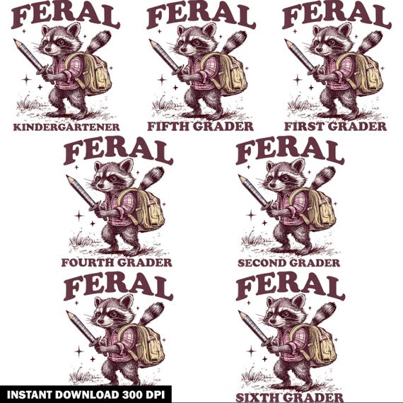 Feral Raccoon PNG Bundle, Back to School Shirt Design (Digital Download)