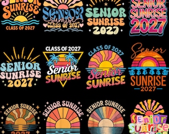 Senior Sunrise PNG Bundle, Class of 2027 Retro Graduation Design (Digital Download)