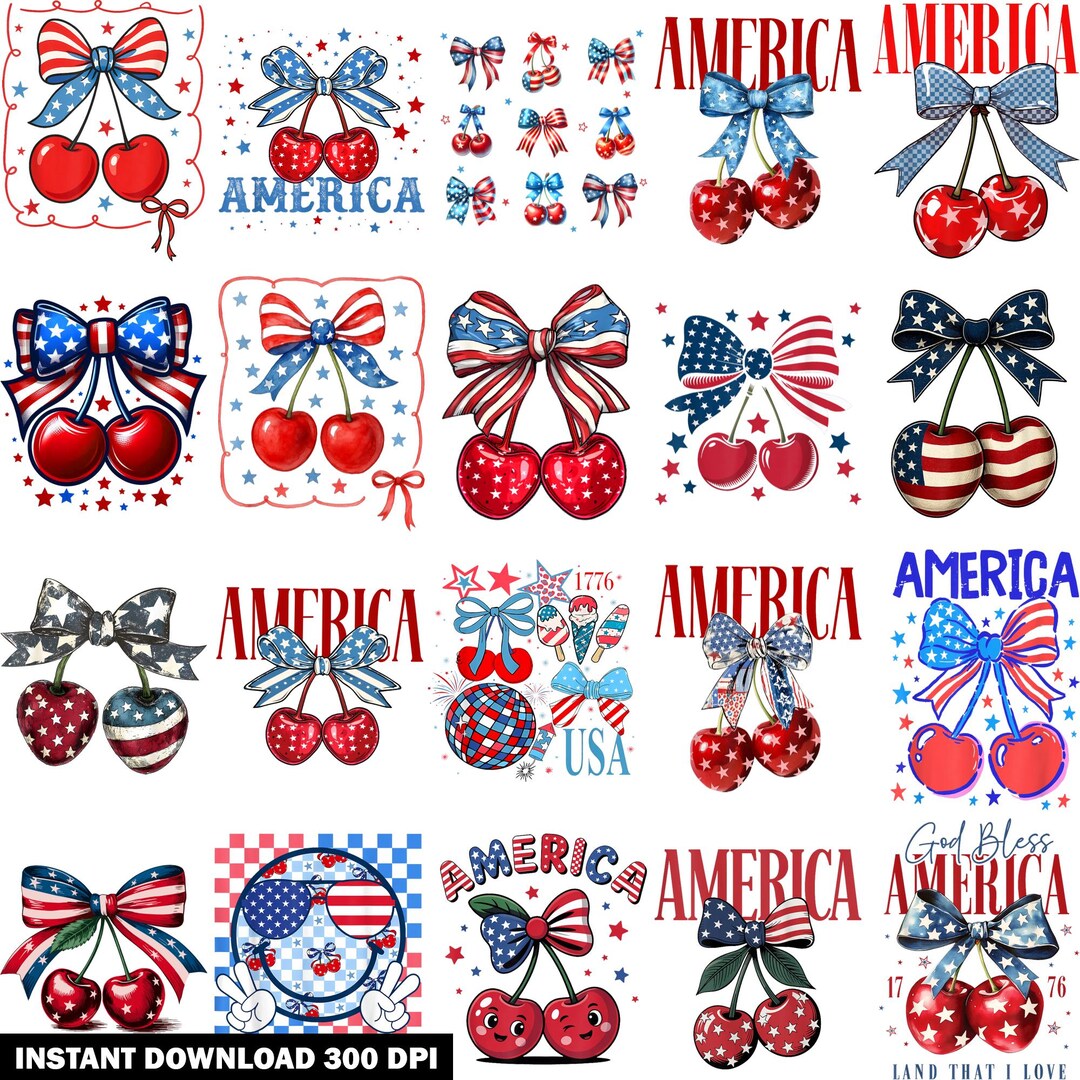 15+ America Cherries PNG Bundle, July 4th Design, Cherry America ...