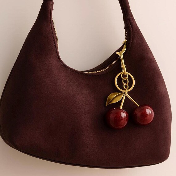 Sparkling Cherry Keychain Bag Charm - Cute Purse & Backpack Accessory Bling For Women & Girls