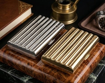 Vintage Ribbed Brass Cigarette Case – Engraved Metal Tobacco Holder with Personalized Monogram,Sleek Design for Daily Carry & Groomsmen Gift