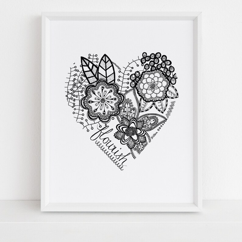 Flourish Floral Wall Art, Impression dart imprimable, Illustration botanique, Thème noir et blanc, Téléchargement instantané, Art imprimable floral image 3