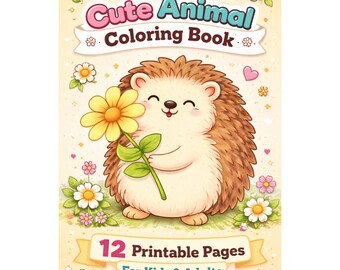 Dibujos para colorear de animales adorables para imprimir, libro para colorear de erizos kawaii, 12 páginas fáciles para colorear para niños y adultos, descarga en PDF.