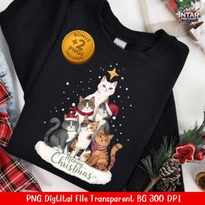 Meowy Christmas Cats PNG | Kitty Stack Tree Clipart for Sublimation, Stickers and Crafts | 300 DPI + 2 Bonus PNGs  | Digital Download