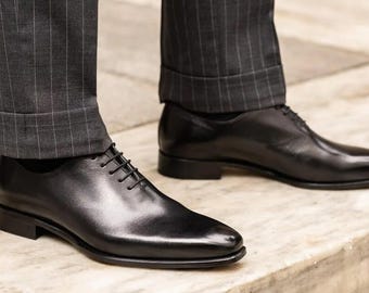 Zapatos Oxford de cuero negro hechos a mano: zapatos de vestir formales