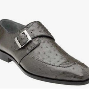 Handmade Men's Grey Ostrich Leather Monk Strap Shoes | Classic Dress Shoes | Elegant Formal Footwear