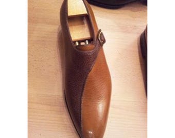 Handgemachte Zweifarbige Braune Leder Monk Straps Schuhe