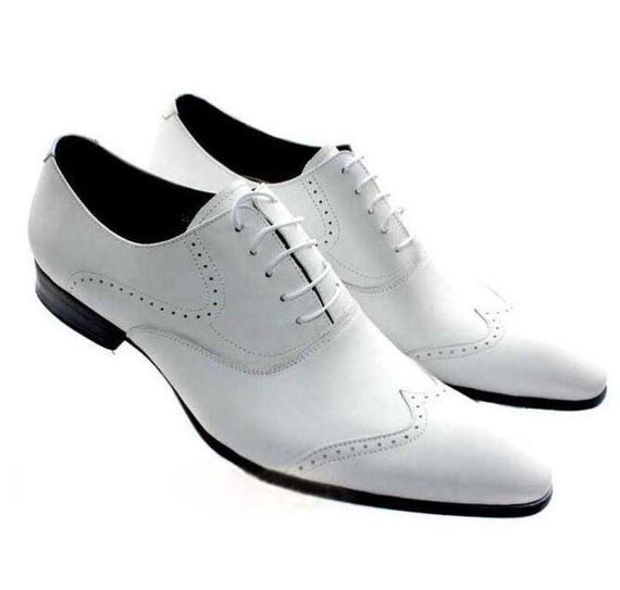 Handmade White Leather Wingtip Oxford Shoes - Formal Wedding Dress Shoes