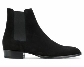 Bottines chelsea en daim noires faites main : bottines classiques pour hommes